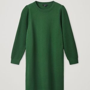 Puff Sleeve Cotton-wool Dress In Green